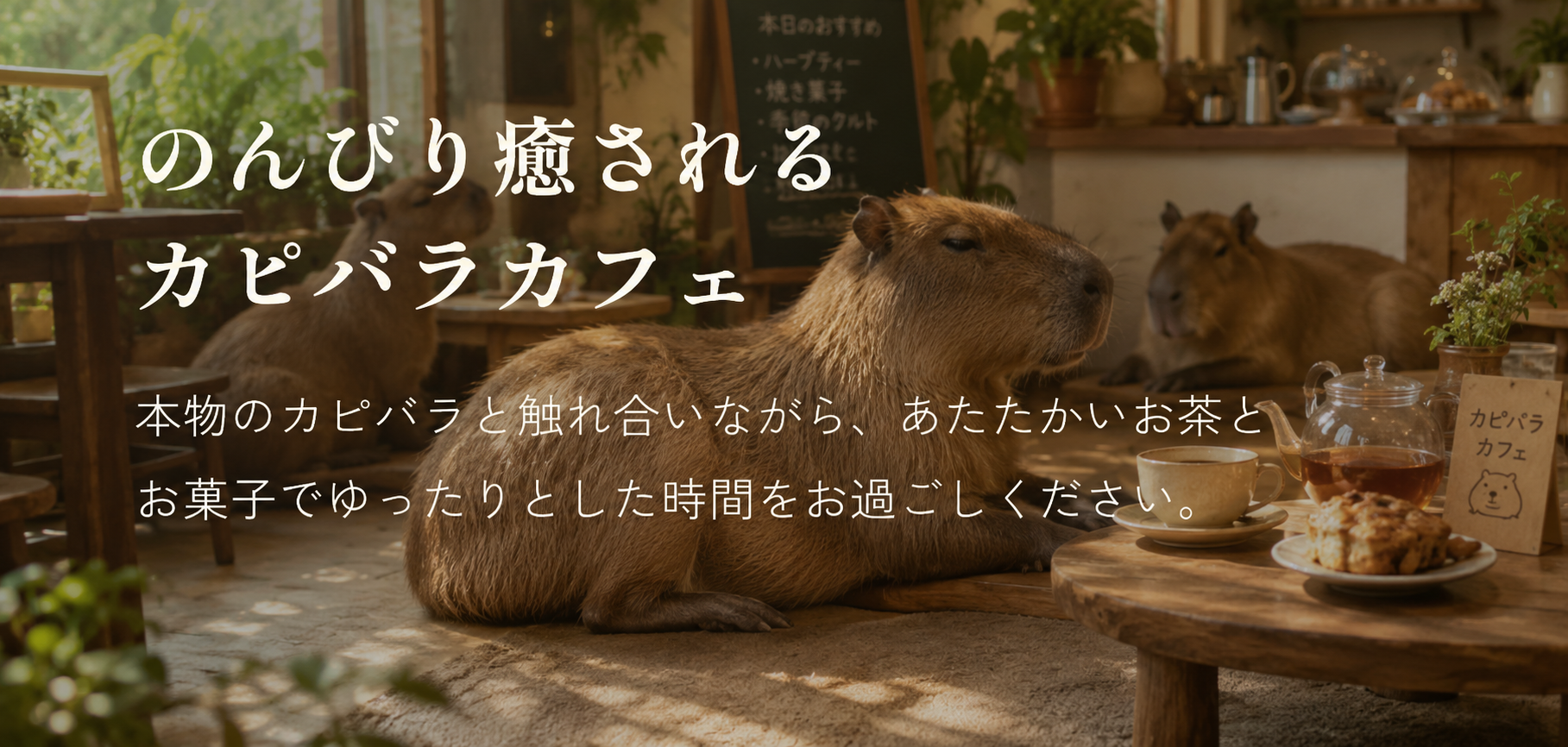 池のほとりでくつろぐカピバラ