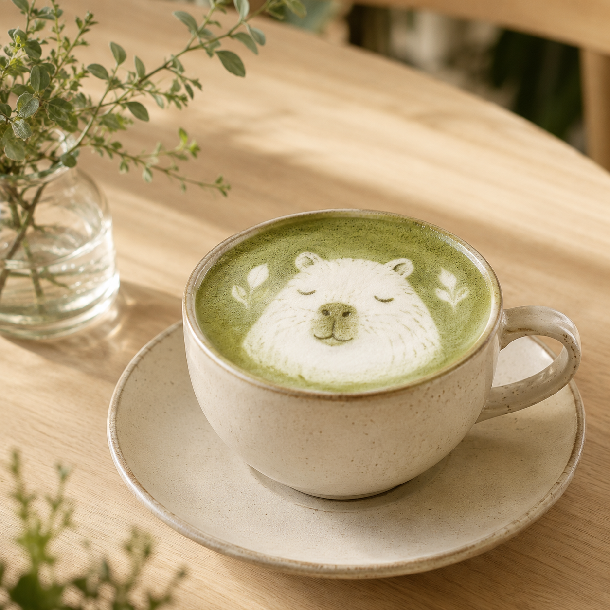 カピバラの絵が描かれた抹茶ラテ